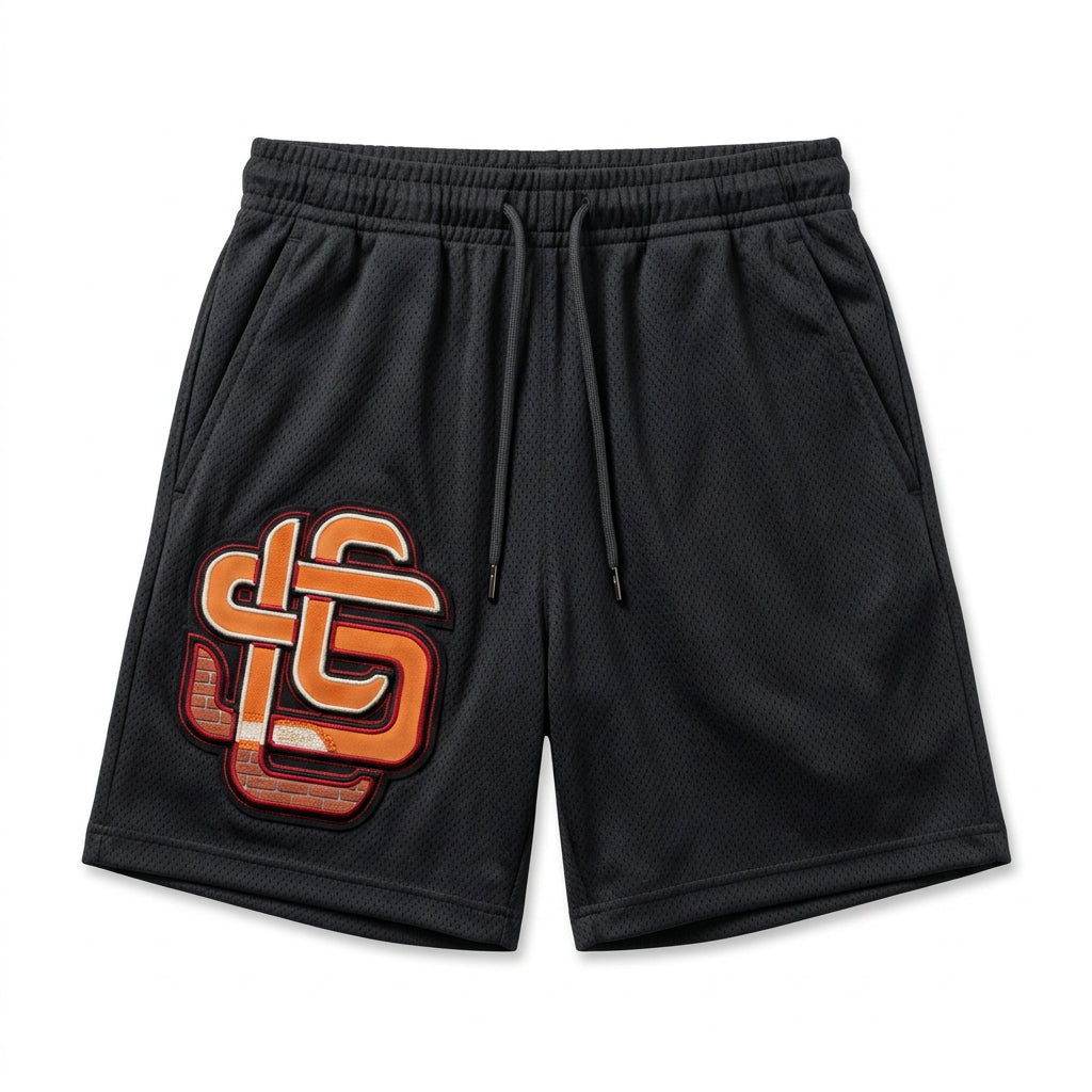 Brick by Brick Mesh Shorts - garment mockup