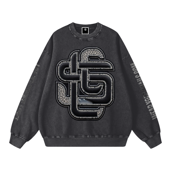 "The Front"(Black)Snow Washed Oversized Sweatshirt